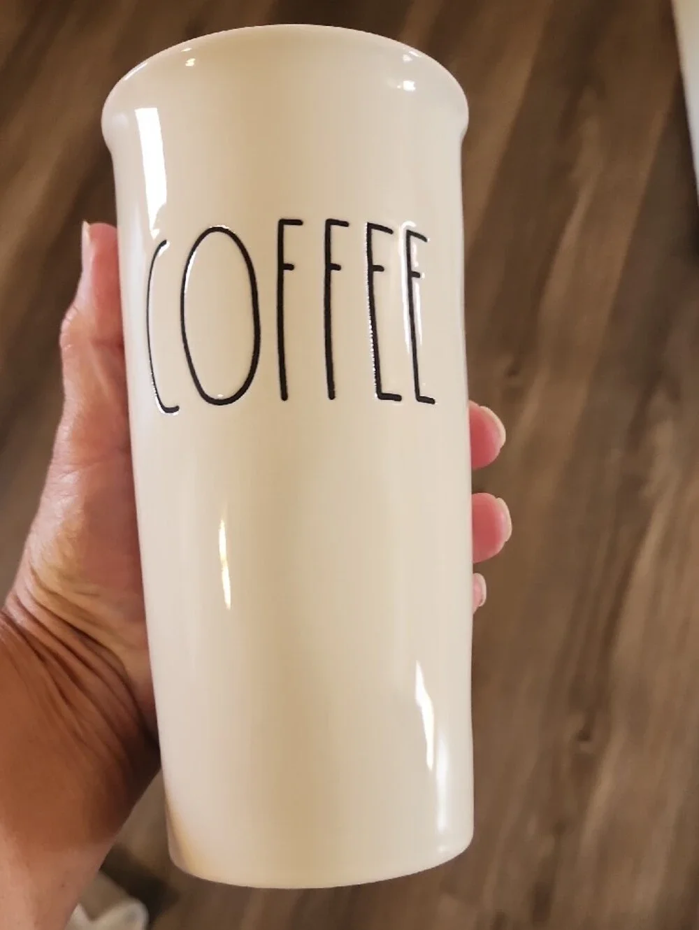 Rae Dunn White Ceramic Travel Mug with COFFEE Lettering and Lid